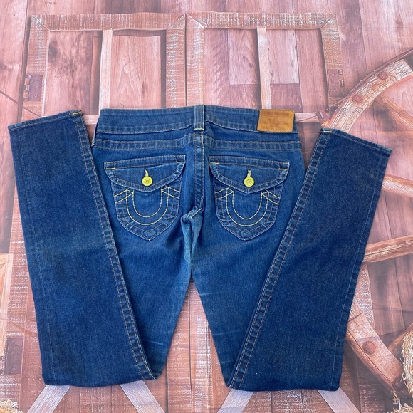True Religion Denim - True Religion Women's Blue Denim Cotton Mid Rise Skinny Legs Jeans Pant Size 28.